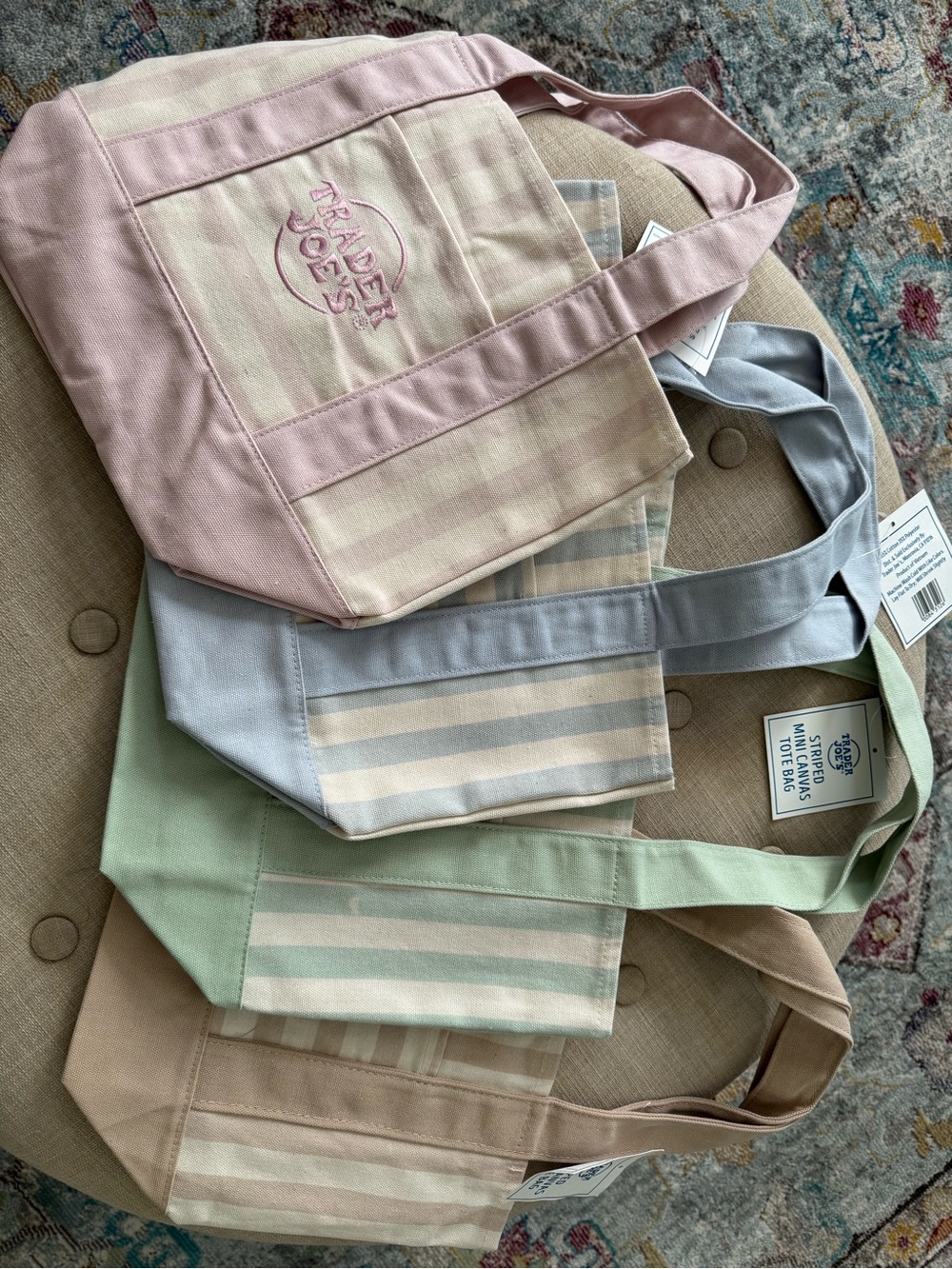 Trader Joe’s Striped Mini Canvas Tote Bag Set of 4